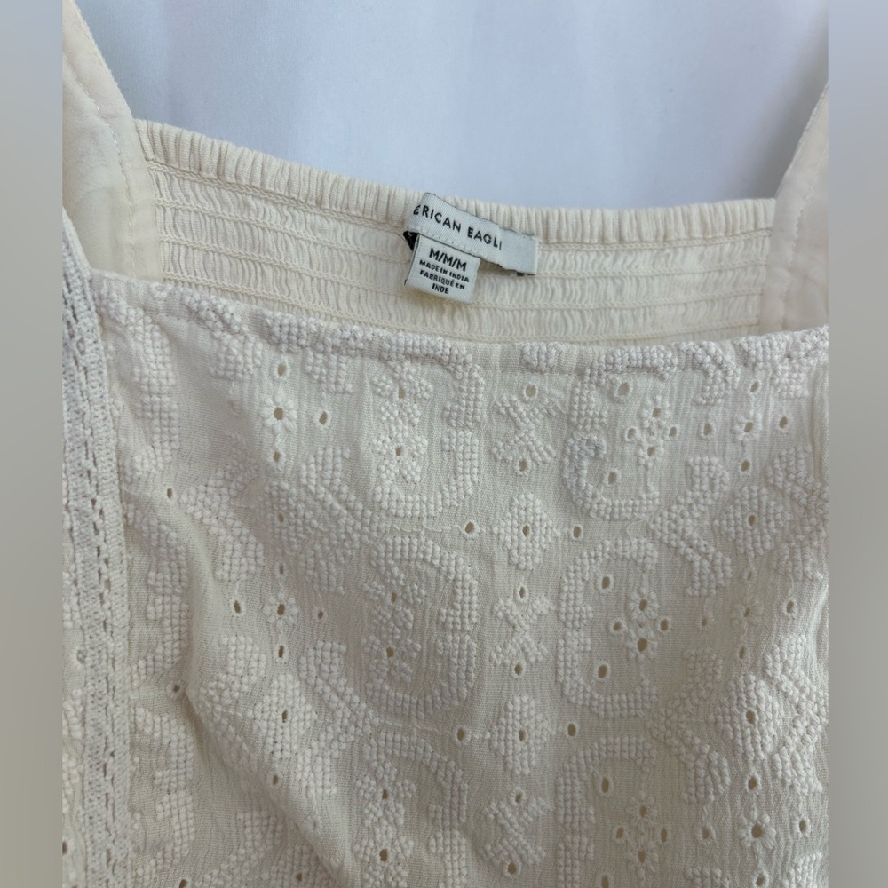 American Eagle Cropped Boho Eyelet Ruffle Top Women's Medium Cream Beach Summer - Picture 5 of 14